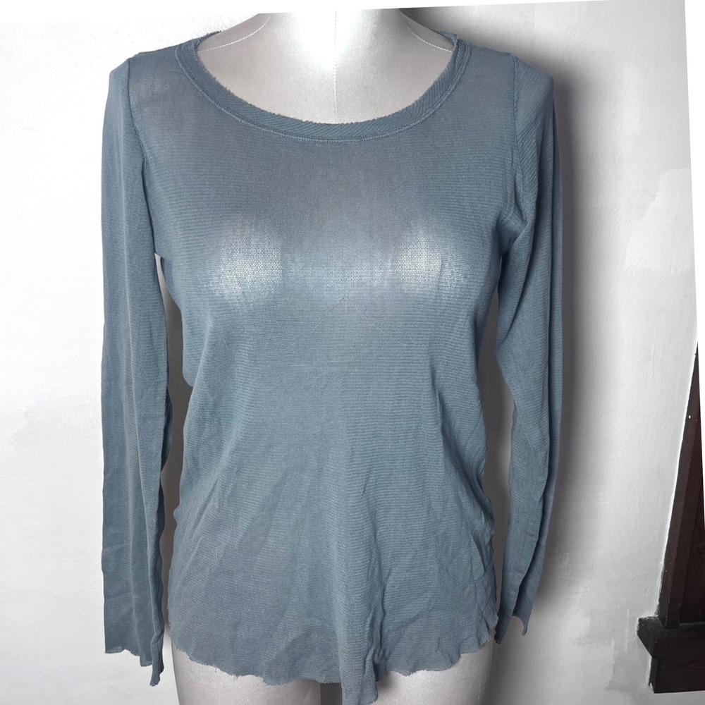 Cut Loose Womens M Slate Blue Grey Mesh 100% Cotton Long Sleeve Top Sheer Layer